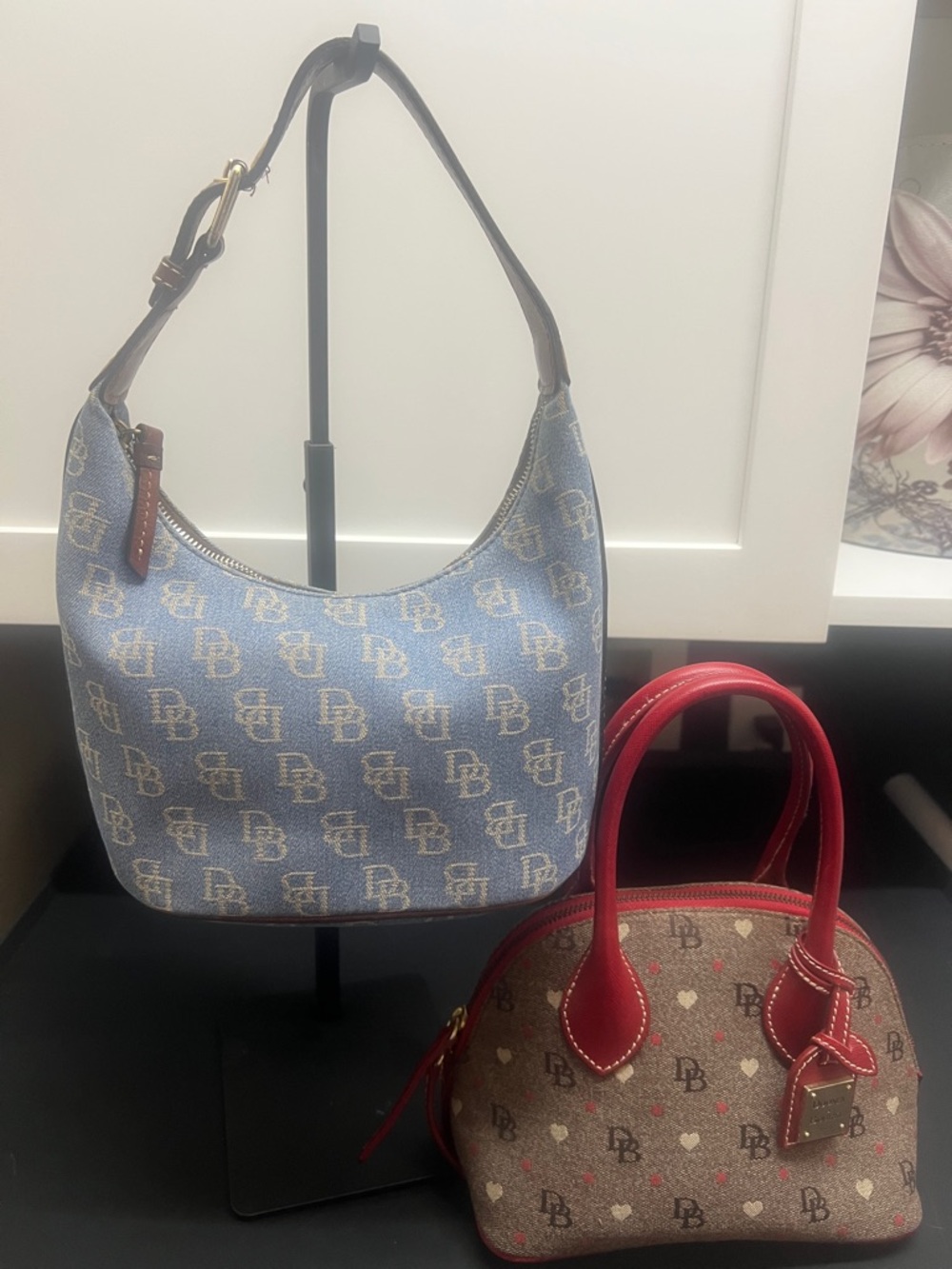 Blue Monogram Hobo Bag with Brown Trim - Designer Style Both Bags